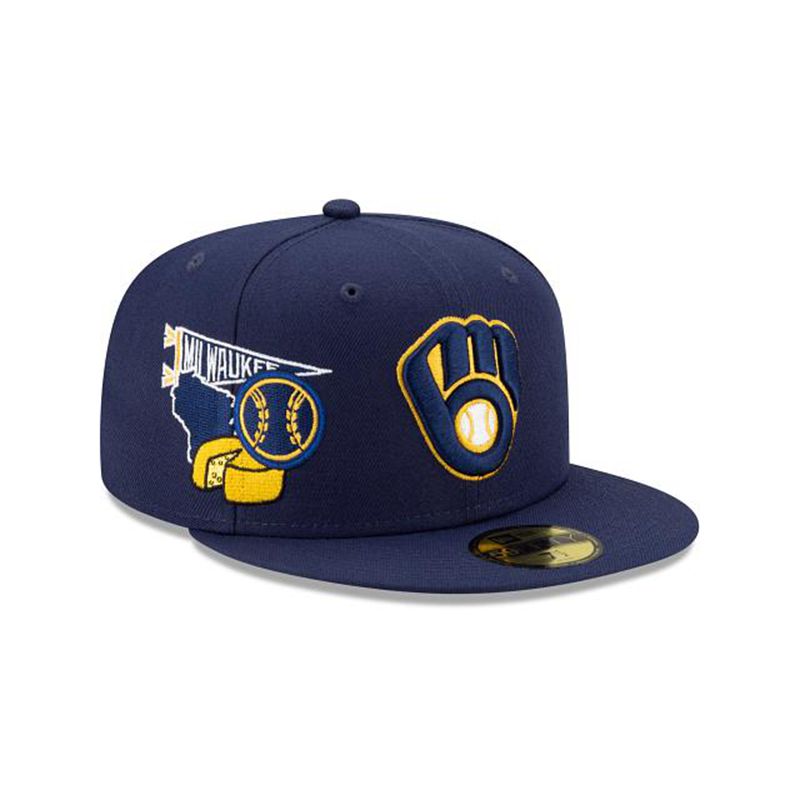 MLB Milwaukee Brewers City Patch 59Fifty Fitted (SXL1372) - Blue New Era Caps